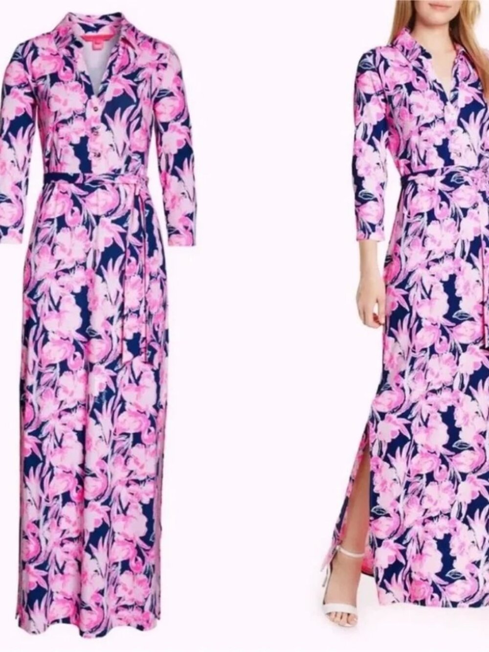 Lilly Pulitzer Holloway Maxi Dress Inky Navy Flamingo - Size L - Picture 2 of 8